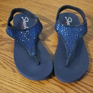 Skechers Navy Rhinestone Flip Flops